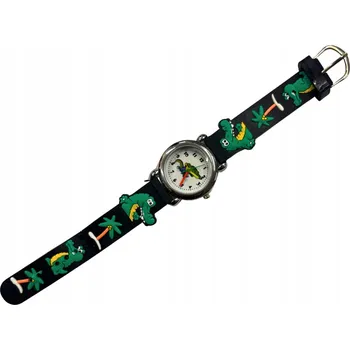 Hodinky DĚTSKÉ NÁRAMKOVÉ HODINKY S 3D GUMOVÝM ŘEMÍNKEM, DÁREK , Černé - Krokodýlí