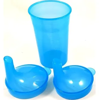 Sundo Hrnek se dvěma víčky se dvěma širokými dlouhými náustky, 250 ml, modrý