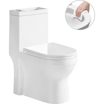 CERANO - WC kombi s umývátkem Hygisink, Rimless + UF sedátko - spodní/zadní odpad - bílá lesklá - 71,5x36 cm