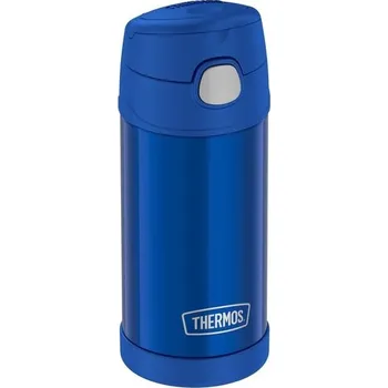 Termoska Dětská termoska s brčkem 0,35 l, tmavě modrá, nerezová termoska pro děti, s brčkem, udrží nápoje
