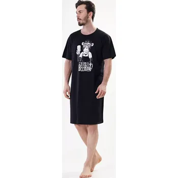 Pánská noční košile Pánská noční košile s krátkým rukávem Opice - Vienetta černá s bílou M