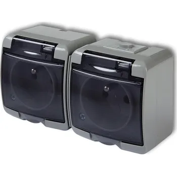 Elektrická zásuvka KARLIK Dvojnásobná zásuvka IP54 s ochranou kontaktů a klapkou Barva: Šedá