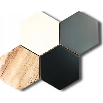 Keramická dlaždice hexagon mozaika bílá černá dřevo šedá mix