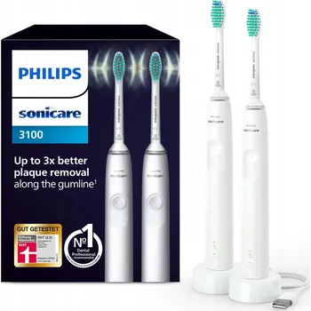 Elektrický zubní kartáček PHILIPS Sonicare 3100 Sonický Kartáček s časovačem, 2 ks, bílá barva
