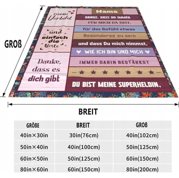 Přehoz na lůžko Deka přehoz dárek pro maminku měkká 130 x 150 cm nápisy v němčině