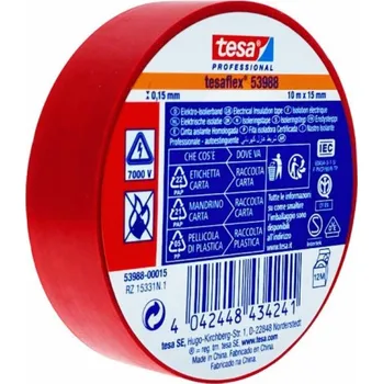Lepicí páska Páska elektroizolační PVC 53988, IEC, 10 m x 15 mm, červená, TESA