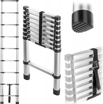 Žebřík ŽEBŘÍK DOMÁCÍ HLINÍKOVÝ TELESKOPICKÝ VYSOUVACÍ SKLÁDACÍ 9-STUPŇOVÝ 125 KG