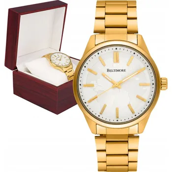 Hodinky Pánské hodinky zlatý náramek velké robustní quartzové krabička Beltimore