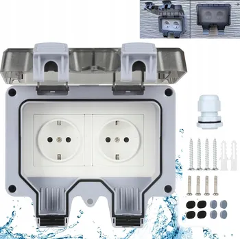 Elektrická zásuvka Dvojitá vodotěsná zásuvka šedá IP66 s uzemněním