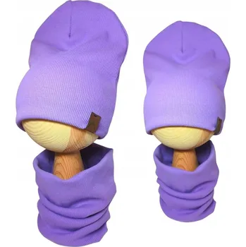 Čepice Čepice Nákrčník Set Dvoudílný Dětský Bavlna Žebrovaný 40-46 Fialový