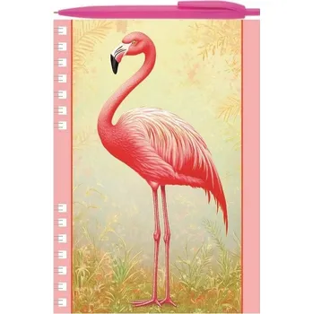 Zápisník Akim Zápisník A5 s vazbou Twin Wire + kuličkové pero plameňák