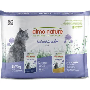 Krmivo pro kočku 6x70g Almo Nature Holistic Intestinal Help - Mix: s drůbeží & s rybou