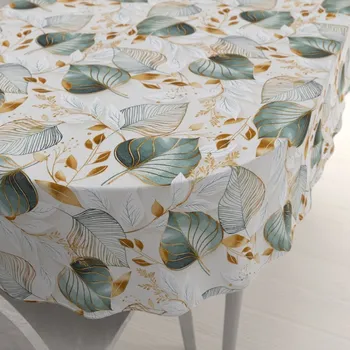 ubrus Dekorační oválný ubrus Leona LN-174 Zelené listy na režném 50x100 cm