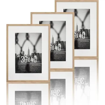 Rám na obraz Fotorámeček VUVUZULA 30x40cm dubový, sada 3 fotorámečků, dřevěný rám přírodní barvy s paspartou,