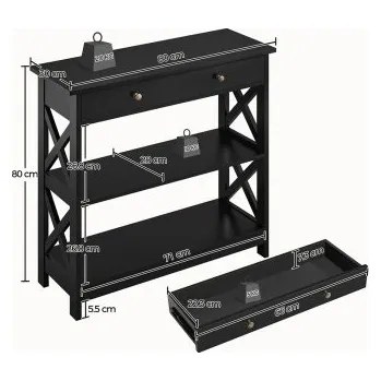 Konferenční stolek Konzolový stolek 613976 black se 2 policemi a 1 zásuvkou, černý - B YAHEETECH