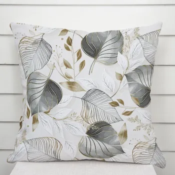 Povlak na polštářek Dekorační povlak na polštář Leona LN-173 Šedé listy na režném 40 x 60 cm