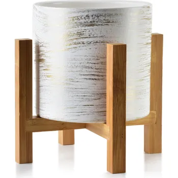 Pěstitelství Keramický květináč na stojanu Ava bílo-zlatý