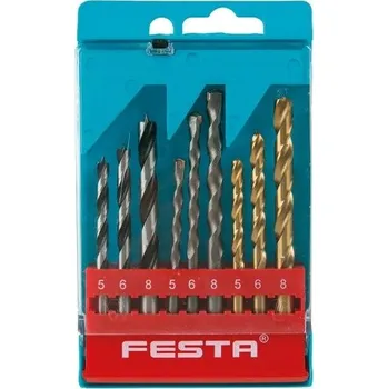 Vrták Festa Sada vrtáků do kovu, dřeva a zdiva, 5, 6, 8 mm, SET 9 ks, FESTA