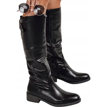 Dámské kozačky Dámské kozačky po kolena s plochým podpatkem, klasické černé ZY1087 - 41