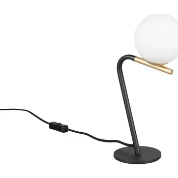 Čtecí lampička Trio Leuchten 568900180 FLAMING - Moderní stolní lampička v černé a zlaté barvě s vypínačem, 1 x G9 (Moderní lampička v černo zlaté barvě s mléčným skleněným stínidlem)