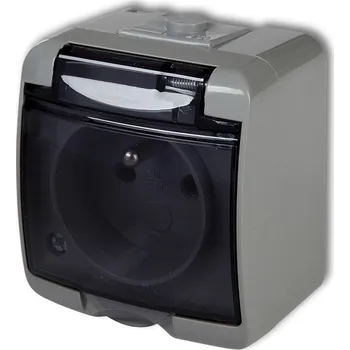 Elektrická zásuvka KARLIK Jednonásobná zásuvka IP54 s ochranou kontaktů a klapkou Barva: Šedá