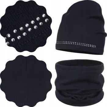 Čepice MAJKA Dívčí set ČEPICE BEANIE + NÁKRČNÍK 48/52 ŠATONOVÉ RŮŽE GRANÁTOVÁ TMAVĚ MODRÁ