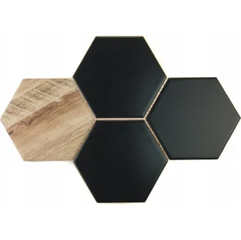 Dlažba Mozaika keramická dlaždice hexagon wood black černá imitace dřeva
