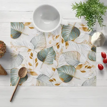 prostírání Dekorační prostírání na stůl Leona LN-174 Zelené listy na režném 30x40 cm