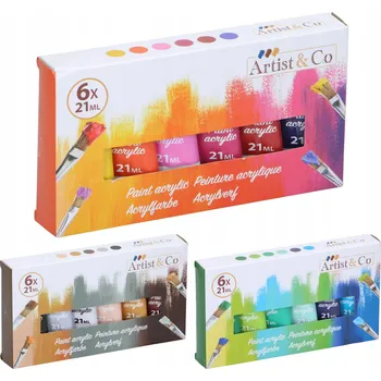 Vodová barva Akrylové barvy Artico, sada 6 vícebarevných ks po 21 ml