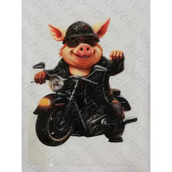 Nášivka Nažehlovací obrázek na folii - prase motorkář č.2 - 24,5 x 19 cm