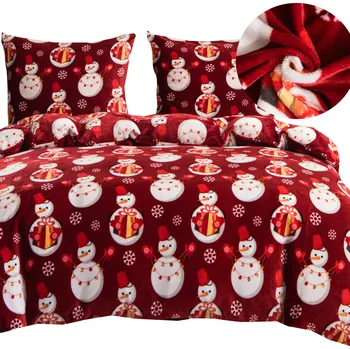 Povlečení POVLEČENÍ VÁNOČNÍ POVLEČENÍ Z MIKROPLYŠE SNĚHULÁK, hřejivé, hebké, 160x200 cm, sada, sněhulák
