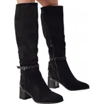 Dámské semišové kozačky s ozdobným páskem černé ZY1243 - 39