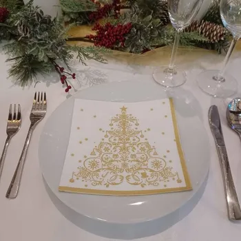 DECOLED Ubrousky, 16,5 x 16,5 cm, 20 ks v balení, zlatý stromeček
