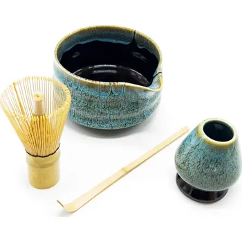 Konvice na čaj Sada na Matchu Midori Glaze – porcelánová miska a stojánek, bambusová metlička a lžička, dárkové balení