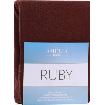 Froté prostěradlo s gumou AmeliaHome Ruby hnědé, velikost 100-120x200