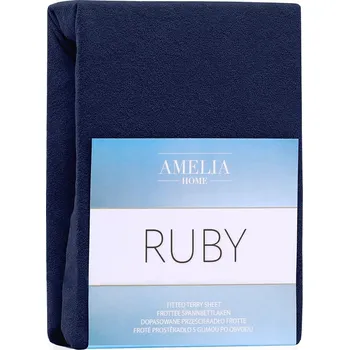 Froté prostěradlo s gumou AmeliaHome Ruby tmavě modré, velikost 80-90x200