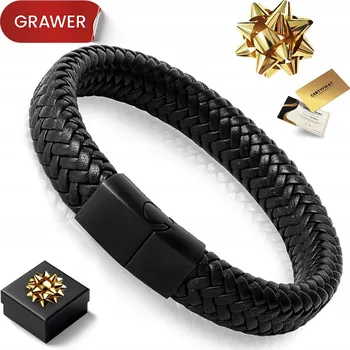 Náramek Pánský náramek kožený Olivier Sanders černý s gravírováním