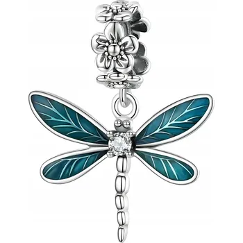 Přívěsek PŘÍVĚSEK CHARMS STŘÍBRO 925 Vážka Tyrkysová se Zirkony Korálek Hmyz Květina