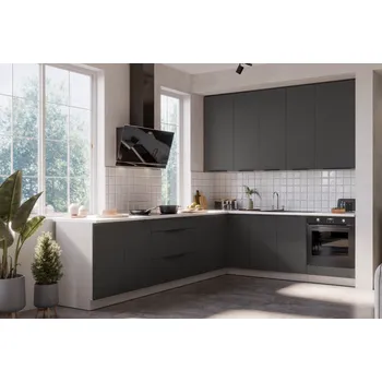 Kuchyňská linka Kuchyňská linka ARIA, sestava B, 290 cm x 230 cm, 10 skříněk, Aria grafit​​/bílá