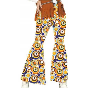 Dámské kalhoty DÁMSKÉ KALHOTY ZVONY LÉTA 70 KOLEČKA HIPPIE HIPPISKIE KARNEVAL L