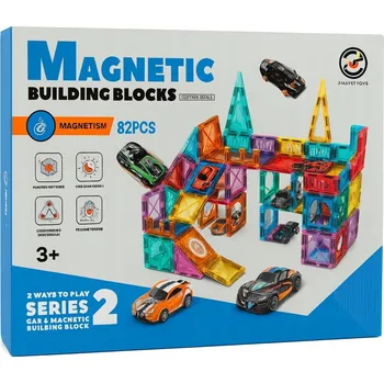 ostatní stavebnice STAVEBNICE STAVEBNICE - MAGNETICKÉ KOSTKY S DRÁHOU A AUTÍČKY - EDUKAČNÍ SADA 82 DÍLKŮ