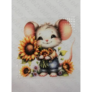 Nažehlovací obrázek na folii - myška se slunečnicí č.4 - 13 x 13,5 cm