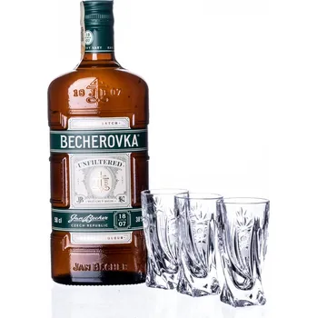 Sklenice ONTE CRYSTAL Becherovka nefiltrovaná 0,5l a 3ks skleniček 50ml, Kometa