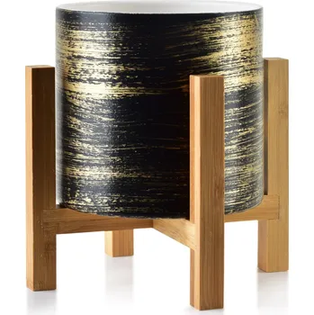 Květináč Keramický květináč na stojanu Ava černo-zlatý