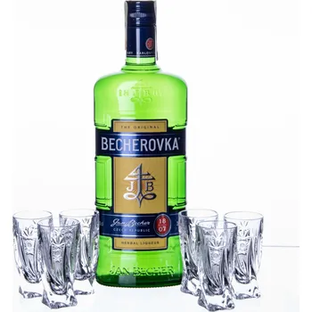 Sklenice ONTE CRYSTAL Becherovka 0,7l a 6ks skleniček 50ml, Kometa