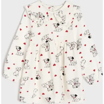 Dětská móda Sinsay - Bavlněné šaty z teplákoviny s límečkem a volánkem 101 Dalmatians - krémová - 259EN-01X - 259EN-01X-98