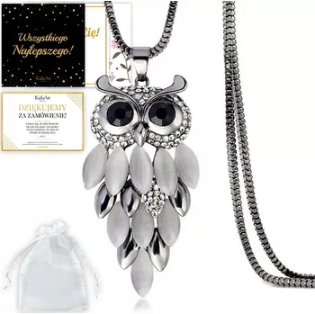 Náhrdelník Elegantní Grafitově Bílý Náhrdelník Sova Sovička Zirkony Dlouhý Elegantní
