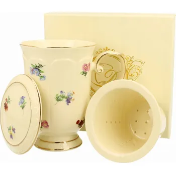 HRNEK SE SÍTKEM A VÍČKEM PORCELÁNOVÝ DUO ECRU ENGLAND 450 ML DÁREK