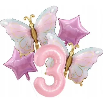 Balónek BALÓNKY Sada balónků MOTÝL hvězda ČÍSLICE 3 dekorace narozeniny HELIUM 5ks