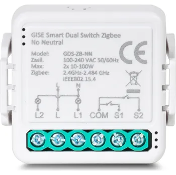 Centrální jednotka pro chytrou domácnost GISE Smart Dual Switch no neutral Zigbee | Zigbee Dual Relay Module | GDS-ZB-NN
